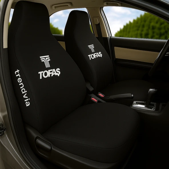 TOFAŞ Logolu Penye Kumaş Oto Koltuk Kılıfı Takımı Siyah  Tüm Araçlara Uygun Servis Kılıfı