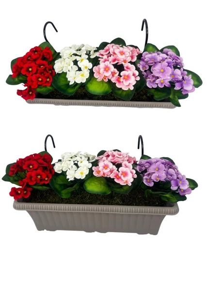 Nettenevime Yapay Çiçek Menekşe Mokka Küpeşte Askılı Saksıda Balkon Çiçeği - Resim 2