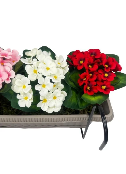 Nettenevime Yapay Çiçek Menekşe Mokka Küpeşte Askılı Saksıda Balkon Çiçeği - Resim 5