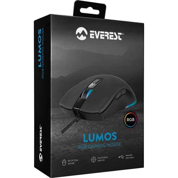 EVEREST SGM-L1 LUMOS Siyah 6400dpi RGB Ledli Makrolu Gaming Oyuncu Mouse - 8