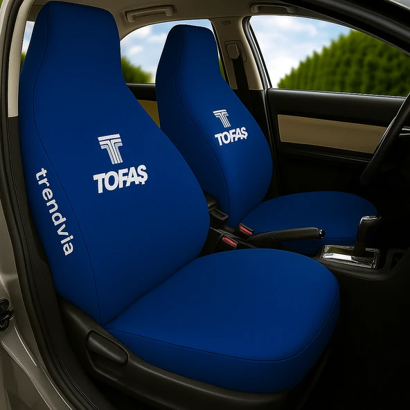 TOFAŞ Logolu Penye Kumaş Koltuk Kılıfı Takımı Mavi  Ön ve Arka Oto Koltuk Koruma Seti