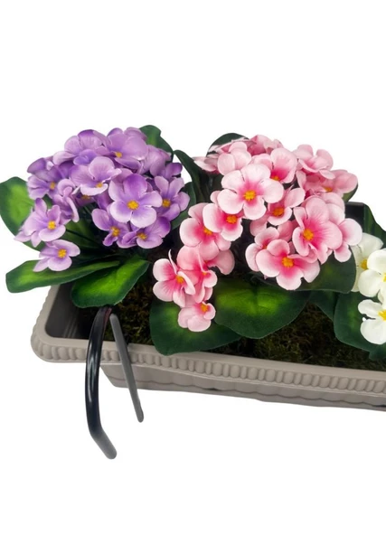 Nettenevime Yapay Çiçek Menekşe Mokka Küpeşte Askılı Saksıda Balkon Çiçeği - Resim 4