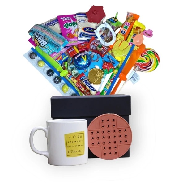 Geçmişin İzlerini Taşıyan İçerikli Siyah Hediye Kutusu ve Soru Sormayın Bilmiyorum Yazılı Kupa Bardak - 2