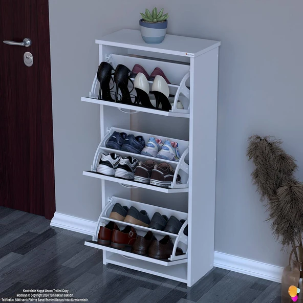 Modilayn WEST Antre 52x116x 26 cm’ lik 3 Düşer Kapak 6 Göz Bölmeli Ayakkabılık - 4