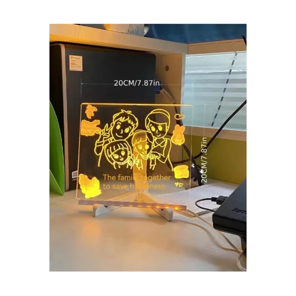 Neon Işıklı 7 Renk Işık Boyama Kalemli Led Resim Panosu Boyama Tahtası Kalemleri 20 X 20 - 2