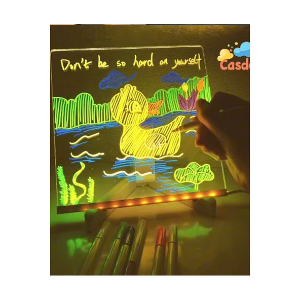 Neon Işıklı 7 Renk Işık Boyama Kalemli Led Resim Panosu Boyama Tahtası Kalemleri 20 X 20 - 3