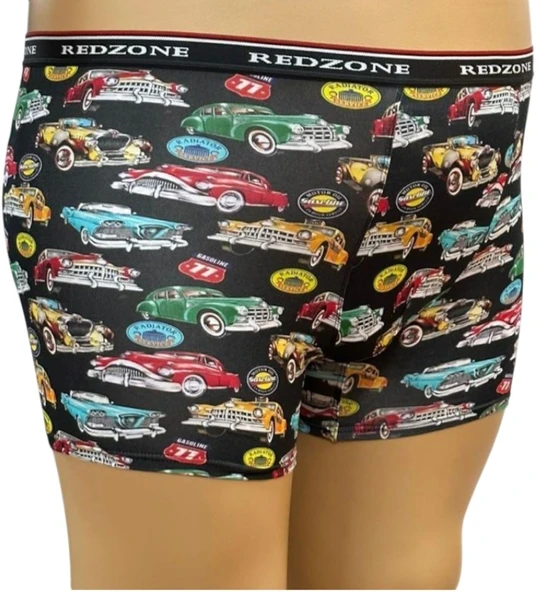 Araba Desenli Dijital Baskılı Büyük Beden Likralı Boxer