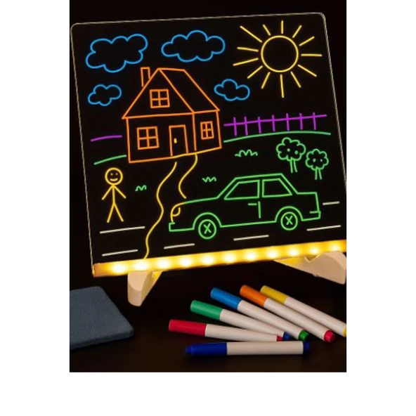 Neon Işıklı 7 Renk Işık Boyama Kalemli Led Resim Panosu Boyama Tahtası Kalemleri 20 X 20 - 4