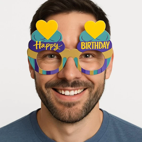 Cupcake Temalı Doğum Günü Renkli Karton Happy Birthday Gözlüğü 6 Adet - 4