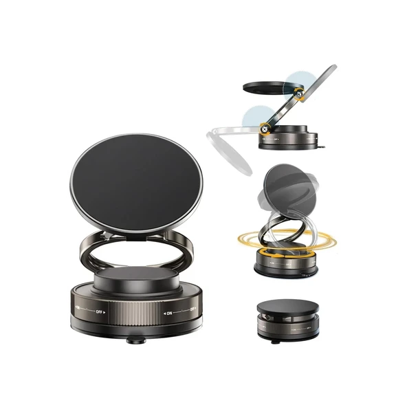 Metalik Magsafe Telefon Tutucu Tüm Yüzeylerle Uyumlu Vakumlu 360 Dönen Oynar Başlık - 2