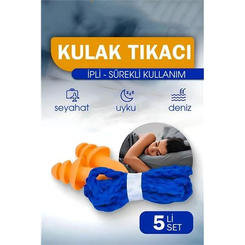 Modacar Kulak Tıkacı - İpli Silikon Kulak Tıkacı Seyahat Deniz Uyku Kulak Tıkacı 5 li SET