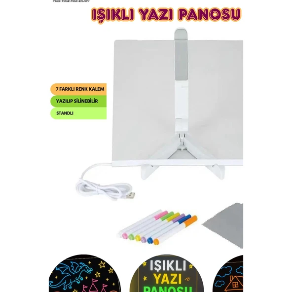 Neon Işıklı 7 Renk Işık Boyama Kalemli Led Resim Panosu Boyama Tahtası Kalemleri 20 X 20 - 5