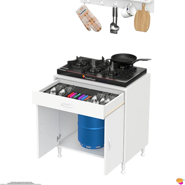 Modilayn DOQU (XL) Set Ocak Altı Dolap 65x88x56 cm Çekmeceli, Kapaklı ve 1 Gözlü Tüp Bölmelidir - 8