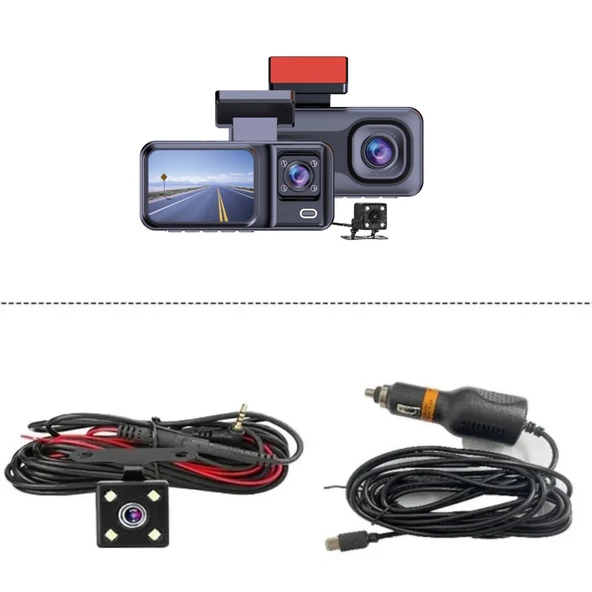 A-98 WiFi Full HD 3 Kameralı Araç İçi Güvenlik Kamerası + Park Modu Kablosu Ön-Arka-İç Kayıt,DashCam - 9