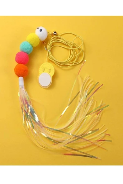 Elastik Tırtıl Kedi Oyuncağı Vantuzlu Lastikli Kedi Zilli Peluş Yakalama Egzersiz Oyuncağı - 2