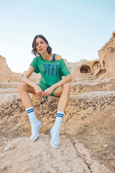 Kısa Kollu Stay Strong 3'lü Crop Alt Üst Takım - Resim 4