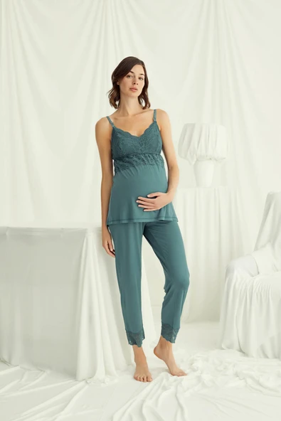 Dantelli Hamile Lohusa 3'lü Pijama Takımı - 7