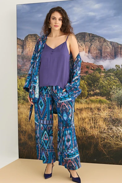 Etnik Desenli 3'lü Pijama Takımı - Resim 6