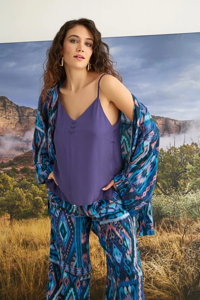 Etnik Desenli 3'lü Pijama Takımı - Resim 5