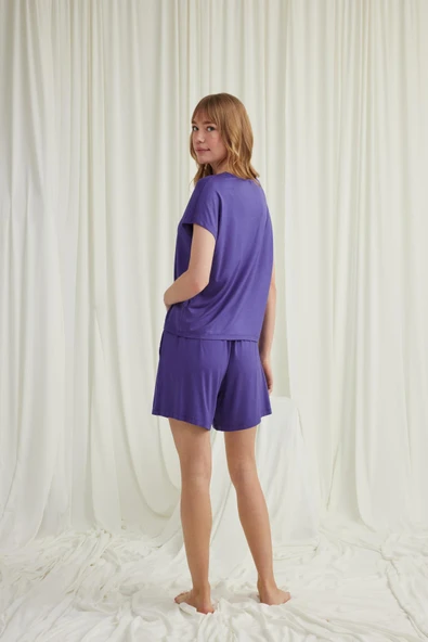 Kısa Kollu Dantelli V Yaka Şort Takımı - Resim 6