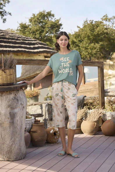 Desenli ve Baskılı "See the World" Kapri Takımı