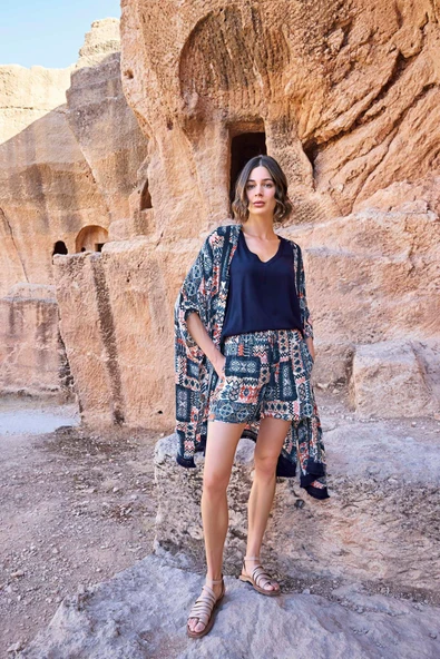 Etnik Desenli 3'lü Alt Üst Takım - 6