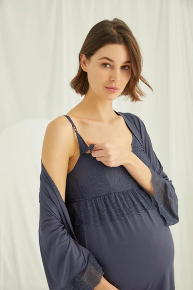 Dantelli Hamile Lohusa 3'lü Pijama Takımı - 5