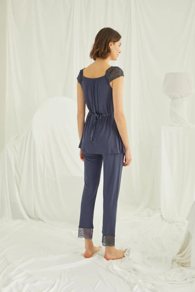 Dantelli Önü Düğmeli Hamile Lohusa Pijama Takımı - 4