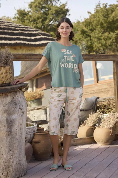 Desenli ve Baskılı "See the World" Kapri Takımı - 4