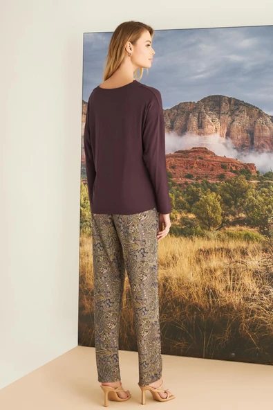 Etnik Desenli Dantelli Pijama Takımı - 5