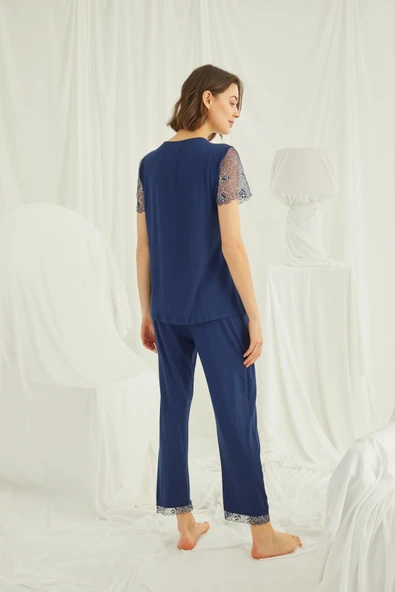 Brode Dantelli Önü Düğmeli Hamile Lohusa Pijama Takımı - 5