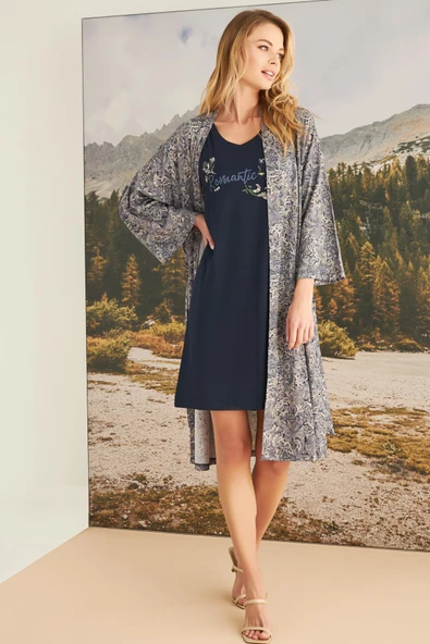 Yaprak Desenli "Romantic Life" Sabahlık Takımı - 2