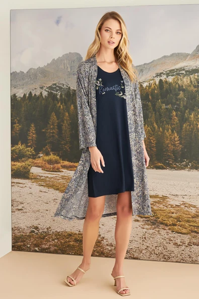 Yaprak Desenli "Romantic Life" Sabahlık Takımı