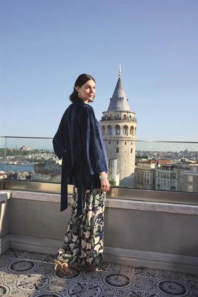 Yaprak Desenli ve Dantelli 3'lü Pijama Takımı - 3