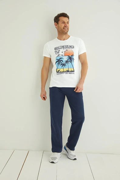 Yazı, Güneş ve Palmiye Baskılı "Long Beach" Pijama Takımı - 2