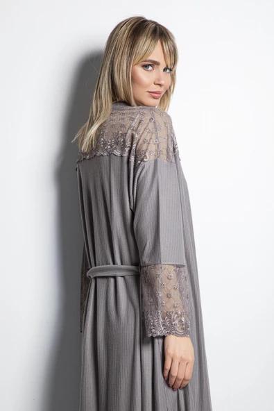 Dekolteli Brode Dantelli Sabahlık Takımı - Resim 4