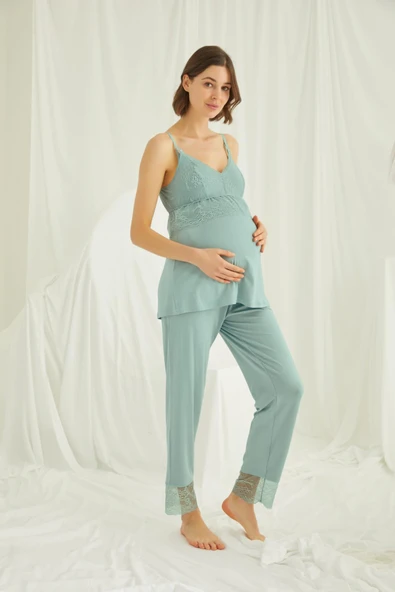 Dantelli Hamile Lohusa 3'lü Pijama Takımı - 6