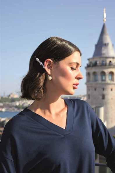 Yaprak Desenli Uzun Kollu V Yaka Pijama Takımı - 7