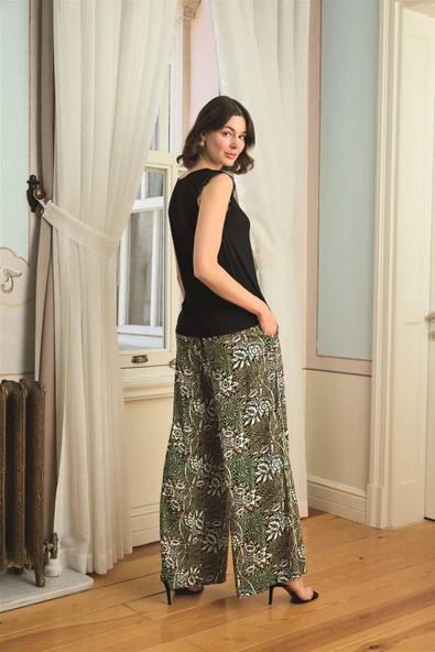 Çiçek Yaprak ve Etnik Desenli Dantelli 3'lü Pijama Takımı - Resim 7