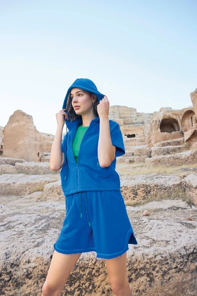 Kapüşonlu 3'lü Crop Alt Üst Takım - Resim 6