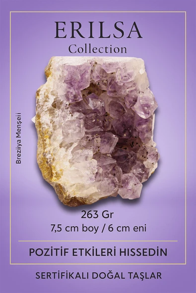 Sertifikalı Ametist Taşı Kütlesi 263 Gr – Ham Doğal Kristal Dekoratif Taş Parçası ürün görseli