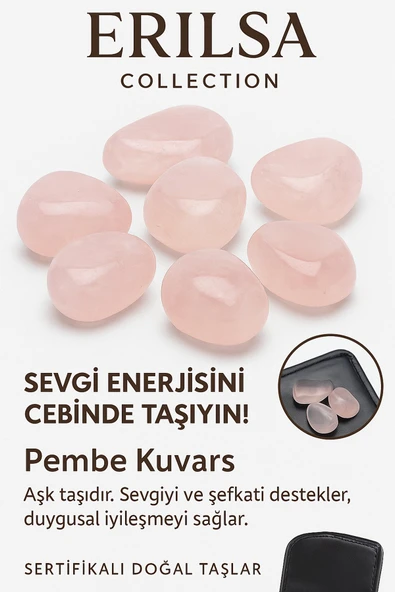 Sertifikalı Cüzdan Boy Pembe Kuvars Taşı Kütle - Sevgi ve Şefkat Duygularını Güçlendirir ürün görseli