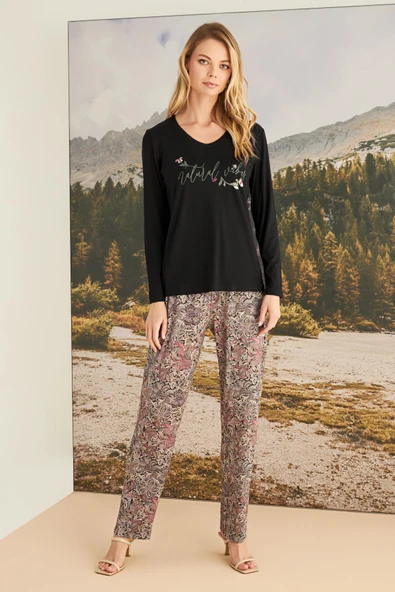 Yaprak Desenli "Natural Vibes" Pijama Takımı - 4