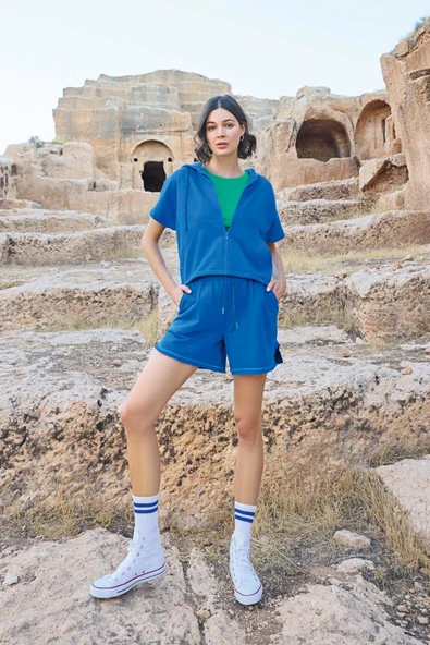 Kapüşonlu 3'lü Crop Alt Üst Takım - Resim 4