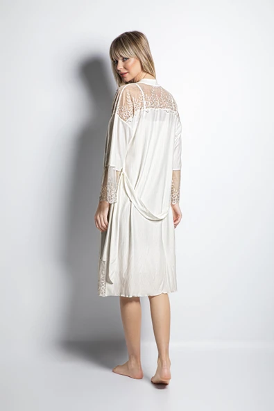 Dekolteli Brode Dantelli Sabahlık Takımı - 4