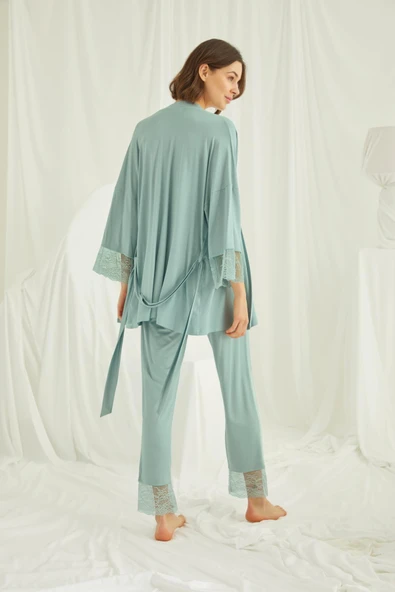 Dantelli Hamile Lohusa 3'lü Pijama Takımı - 5