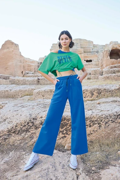 Kısa Kollu "Never Give Up" 3'lü Crop Eşofman Takımı - 5