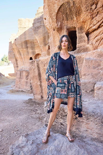 Etnik Desenli 3'lü Alt Üst Takım - 4