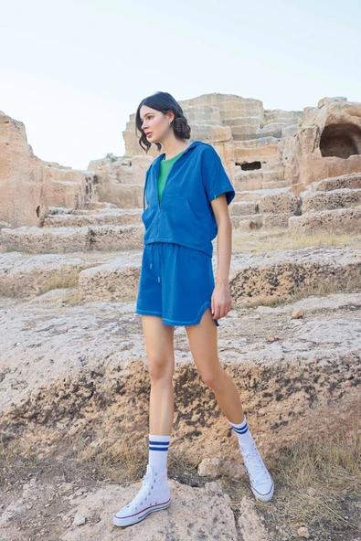 Kapüşonlu 3'lü Crop Alt Üst Takım - Resim 5