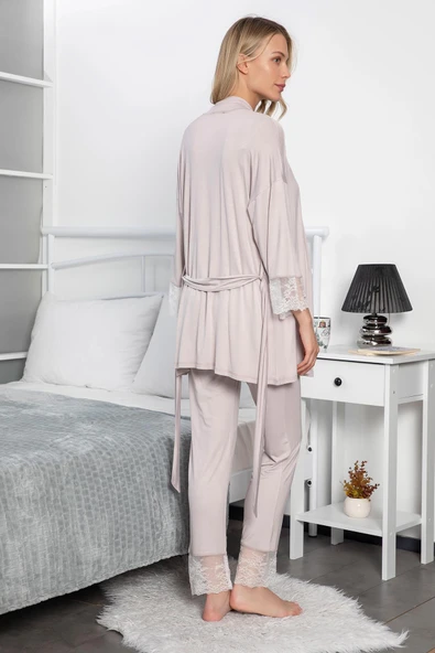 Dantelli Hamile Lohusa 3'lü Pijama Takımı - 5